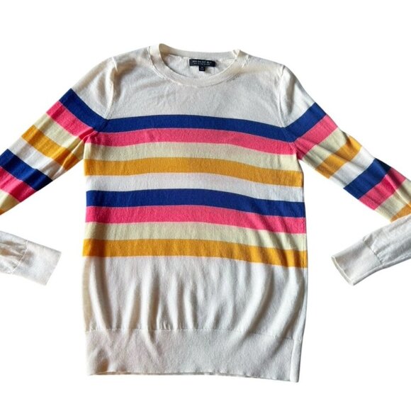 Banana Republic Woman's Sz M Washable Merino Wool Stripe Sweater Cream Blue Pink - Picture 6 of 6